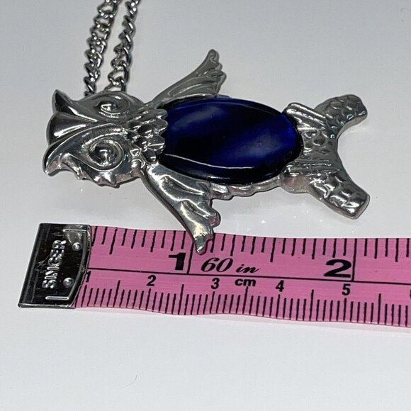 Reed and Barton Owl Pendant Necklace Blue Swirl Jelly Belly Pewter Bird Boxed N8 - Picture 14 of 16